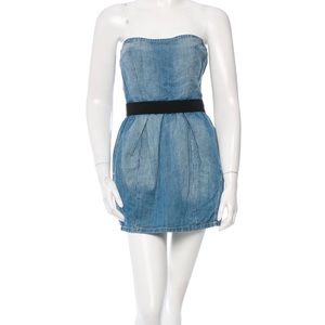 Chambray, strapless mini dress by Isabel Marant